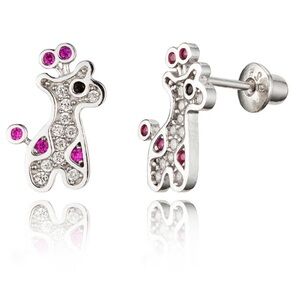 Lovearing 925 Sterling Silver Rhodium Plated Giraffe CZ Screwback Earrings New